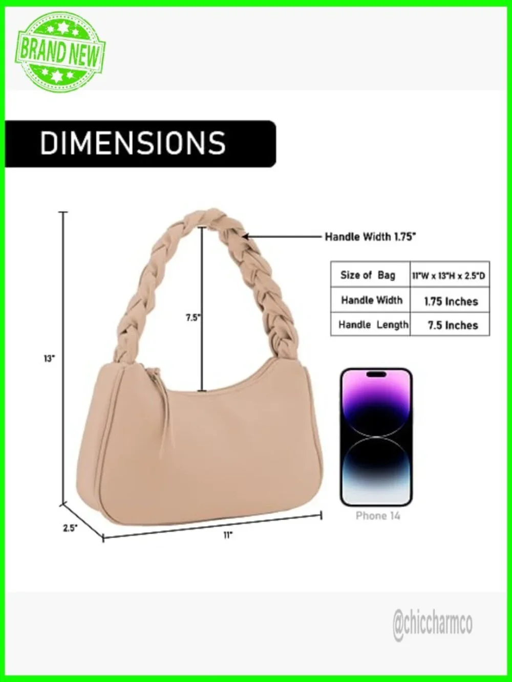 Small Vegan Leather Hobo Tote with Braided Handle, Zipper Closure